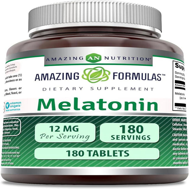 Amazing Formulas Melatonin Supplement | Unflavored | 12 Mg per Serving | 180 Tablets | Non-Gmo | Gluten-Free | Made in USA