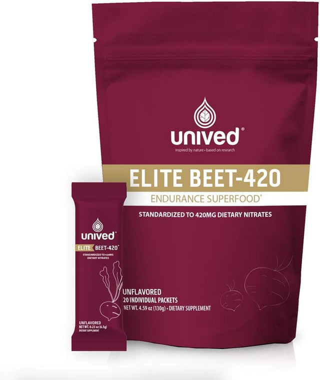 Unived Elite Beet-420 | Beetroot Extract Standardized to 6.5% Dietary Nitrate, 420Mg Nitrate per Serving | Endurance Superfood for Athletes | Vegan, Caffeine-Free, Pre-Workout | 20 Servings