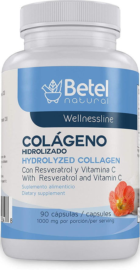 Hydrolyzed Collagen with Resveratrol and Vitamin C by Betel Natural - Healthier Skin and Nails - 90 Capsules