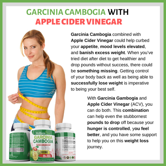 Garcinia Cambogia with Apple Cider Vinegar Capsules 3000Mg - Max Strength Weight Loss Pills - Fast Acting Appetite Suppressant - Fat Burner & Carb Blocker - 3 Pack