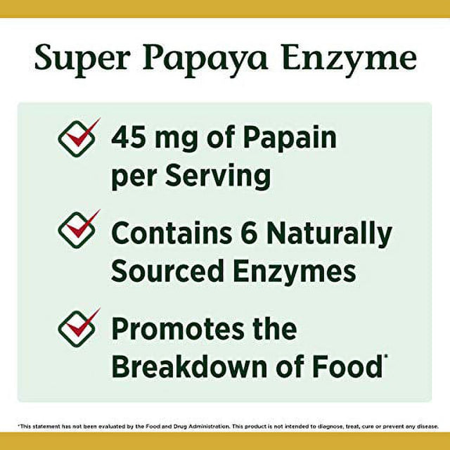 Super Papaya Enzyme by Nature'S Bounty, Herbal Supplement, Supports Digestive Health, Mint Flavor, 45Mg, 90 Chewable Tablets