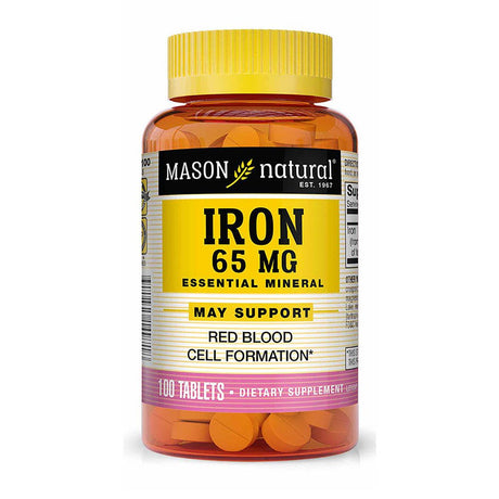 Mason Natural Iron 65 Mg - Supports Red Blood Cell Formation, Improves Energy Utilization, Essential Mineral Supplement, 100 Tablets