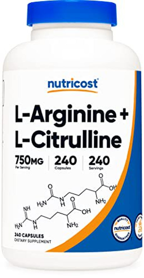 Nutricost L-Arginine L-Citrulline Complex 750Mg, 240 Capsules - Non-Gmo