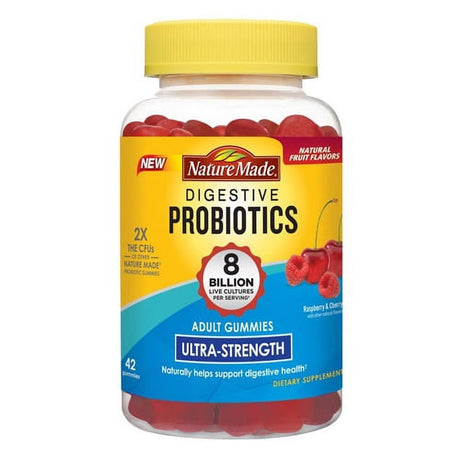 Nature Made Digestive Probiotics Ultra Strength Raspberry and Cherry Adult Gummies, 42 Ea