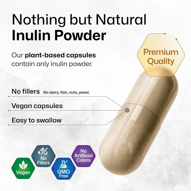 Inulin Powder Capsules - Organic Fiber Supplement - 1200Mg Chicory Root Fiber Pills for Digestive Support - Pure Soluble Fiber Supplements - 100 Vegan Tablets