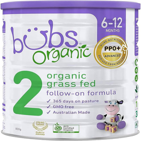 Bubs Organic Grass Fed Follow-On Formula Stage 2, Infants Months, Made with Non-Gmo Organic Milk, 28.2 Oz