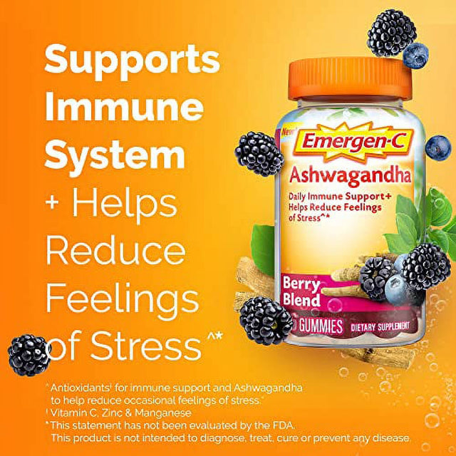 Emergen-C Vitamin C and Ashwagandha Gummies, Dietary Supplement for Immune Support, Berry Blend - 36 Count