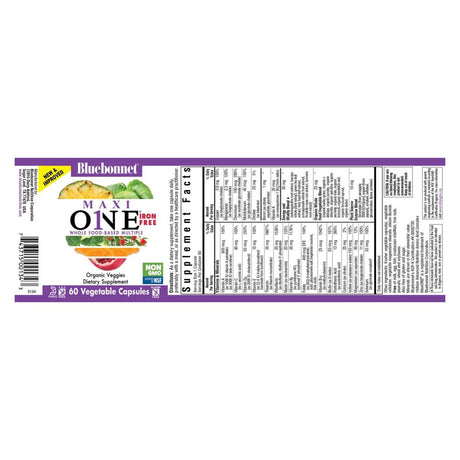 Bluebonnet Nutrition - Maxi One Whole Food-Based Multiple Iron-Free - 60 Vegetable Capsule(S)