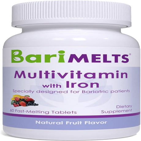 Barimelts Bariatric Multivitamin with Iron, 60 Fast-Dissolving Tablets, Post Weight Loss Surgery Patients, Fruit Flavored Dietary Supplements