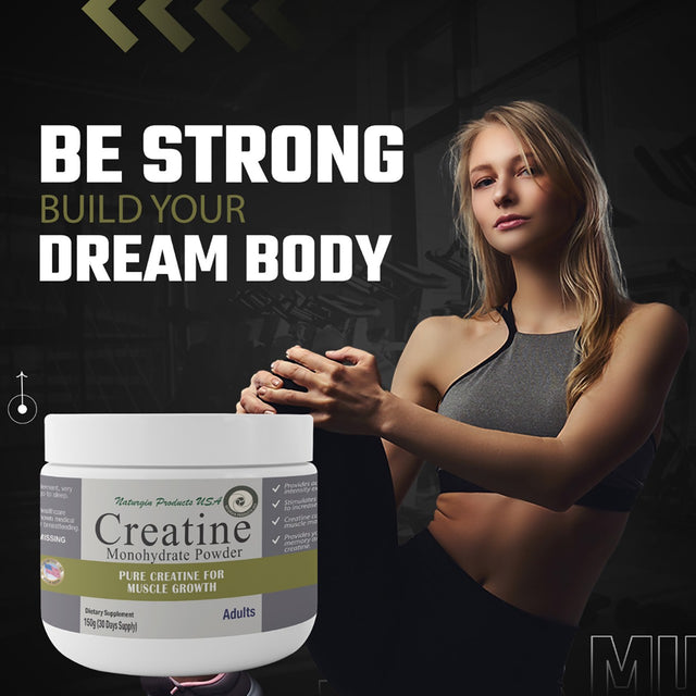 Naturgin Products USA Pure Creatine Monohydrate Powder without Flavor, Muscle Recovery, Metabolism Booster Dietary Supplements - 150G