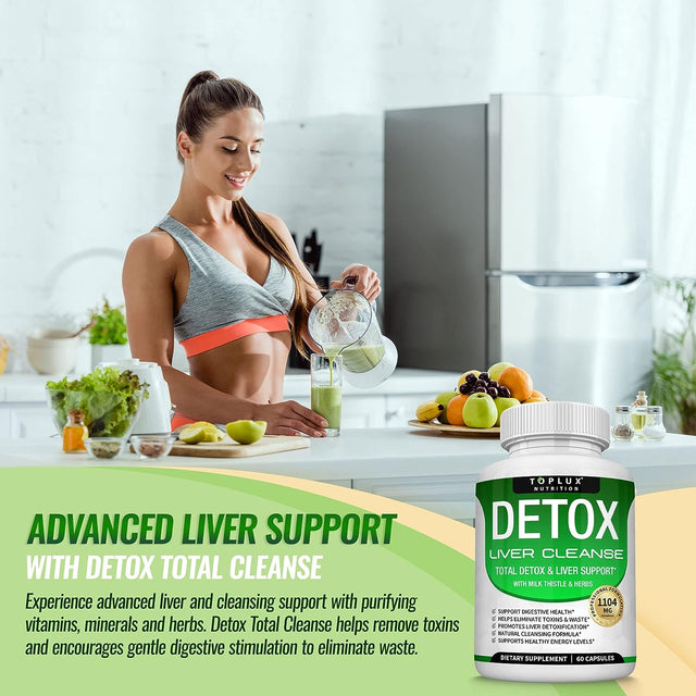 Detox Cleanse Liver Support & Repair Formula - Liver Cleanser Natural 5 Day Detox, Support Digestion System, Flush Toxins & Urinary Tract, Milk Thistle Extract 25+ Herbs, 60 Capsules, Toplux Nutrition