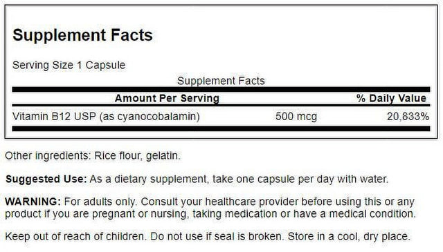 Swanson Vitamin B-12 500 Mcg 100 Capsules