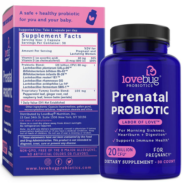 Lovebug Probiotics Prenatal Probiotic, 20 Billion CFU, 30 Capsules