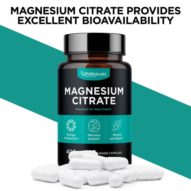 Magnesium Citrate 400Mg Supplement 180 Capsules by Phi Naturals