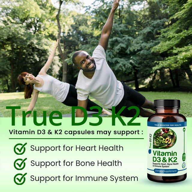 Truemed Vitamin D3 K2 5000 IU 125 Mcg Vitamin D, MK7 Vitamin K2 Supplements for Bone Heart Health 120 Veggie Capsules