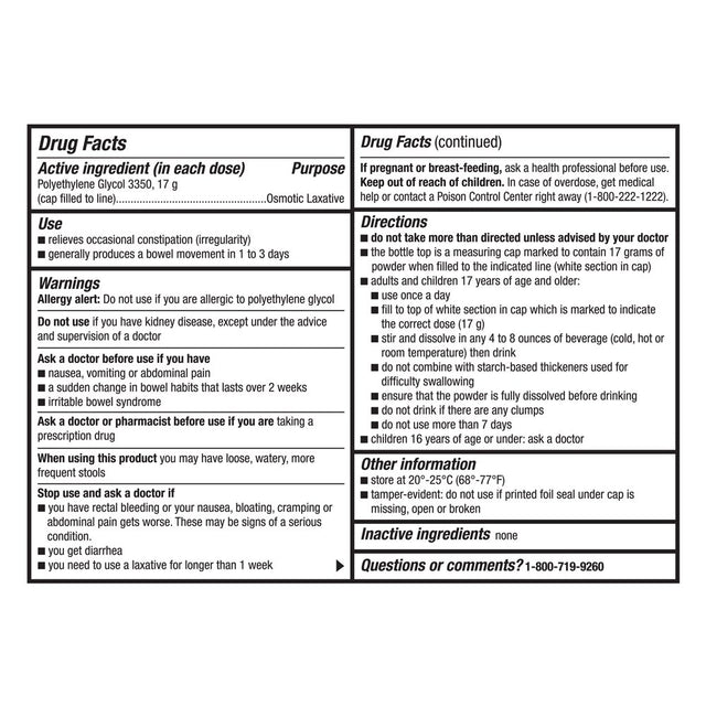 Equate Clearlax Polyethylene Glycol 3350 Powder for Solution, Unflavored, 45 Doses