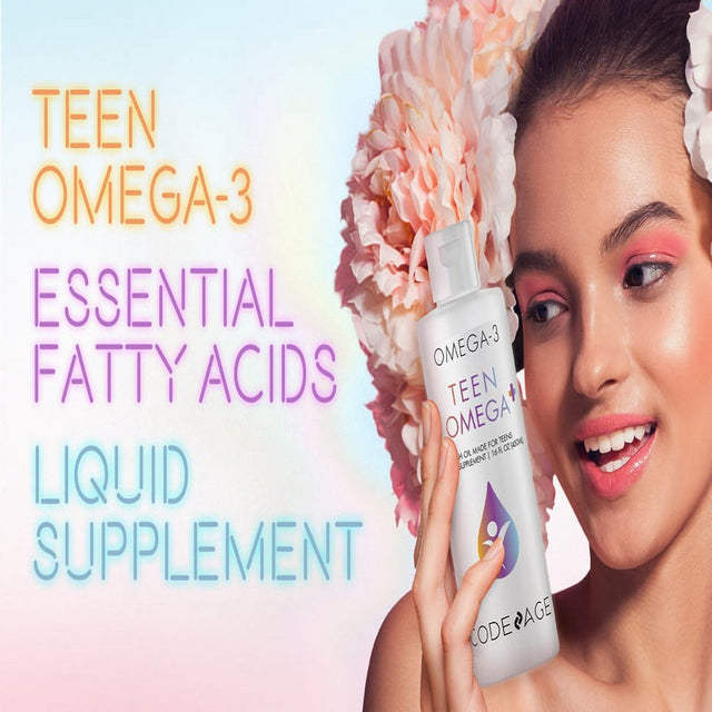 Codeage Teen Omega-3 Fatty Acid EPA & DHA Fish Oil, Vitamin D3 & E, Non-Gmo, Lemonade Drop, 16 Fl Oz