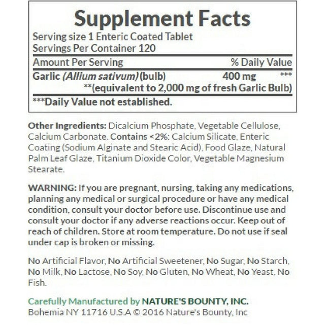 Nature'S Bounty Garlic 200Mg Herbal Supplement, Gluten Free, 120 Ct, 2 Pack