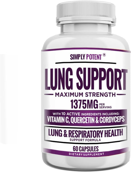 Lung Support Supplement for Lung Cleanse & Detox, Comprehensive Formula - Quercetin with Bromelain Nettle Vitamin C K2 & 500 Mg Cordyceps for Lung Health, Respiratory & Bronchial Support, 60 Capsules