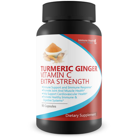 Turmeric Ginger & Vitamin C - Premium Blend - 2048 MG with Black Pepper Piperine for Best Absorption over 850 MG of Vitamin C - over 1100 MG Turmeric Based Herbal Blend - Ginger Turmeric Berberine