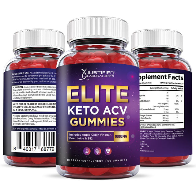 (3 Pack) Elite Keto ACV Gummies 1000MG Dietary Supplement 180 Gummys