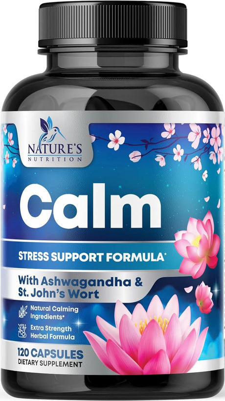 Nature'S Nutrition Calm & Stress Support Supplement - with Magnesium, Ashwagandha, 5-HTP, L-Theanine, GABA - Natural Stress & Immune Support to Relax, Focus, Unwind - Vegan & Non-Gmo - 120 Capsules