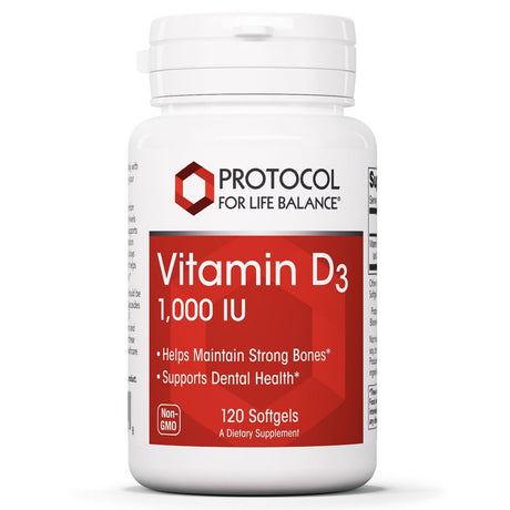 Protocol Vitamin D3 1,000 IU - Immune Support, Strong Bones and Teeth - 120 Softgels