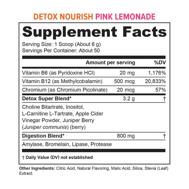 Detox Nourish Detox Cleanse Weight Loss Powder: Natural Digestive Enzyme Supplement with Apple Cider Vinegar to Support Healthy Weight Loss for Women and Men and Bloating Relief, Pink Lemonade, 50 Svg