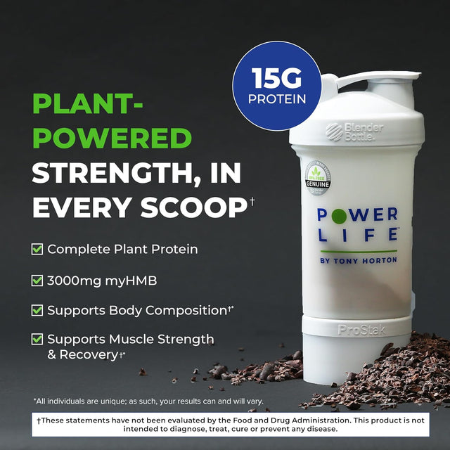 POWERLIFE Tony Horton High Impact Plant Protein Powder with 3000 MG of HMB, Plant-Based, No Sugar Added, Vegan, Keto Friendly, Non-Gmo (Chocolate - New Formula)