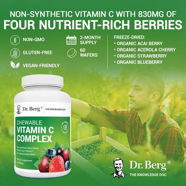 Dr. Berg Chewable Vitamin C Complex - Real Vitamin C Chewable Tablets from Berries, 60 Wafers