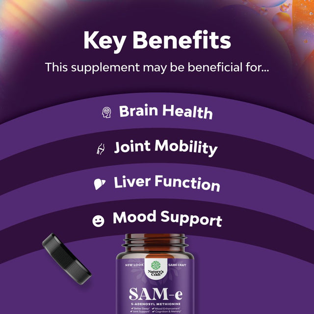 Pure SAM-E Nootropic Brain Supplement - Brain Support Supplement with S Adenosyl Methionine Memory Pills for Brain Health and Joint Health - Immune Support Supplement and Mood Support Supplement