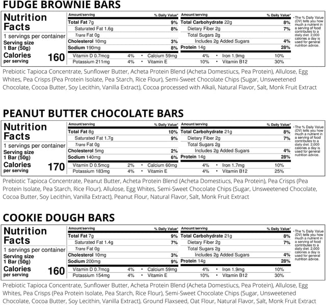 Prebiotic Protein Bars, Variety Pack | Dairy Free, Gluten Free, Low Sugar | 14G Protein, Sustainable, B12, Gut Heath, | Non-Gmo. Vegetarian, Paleo | Vitamins, Sustained Energy, 12 Count,