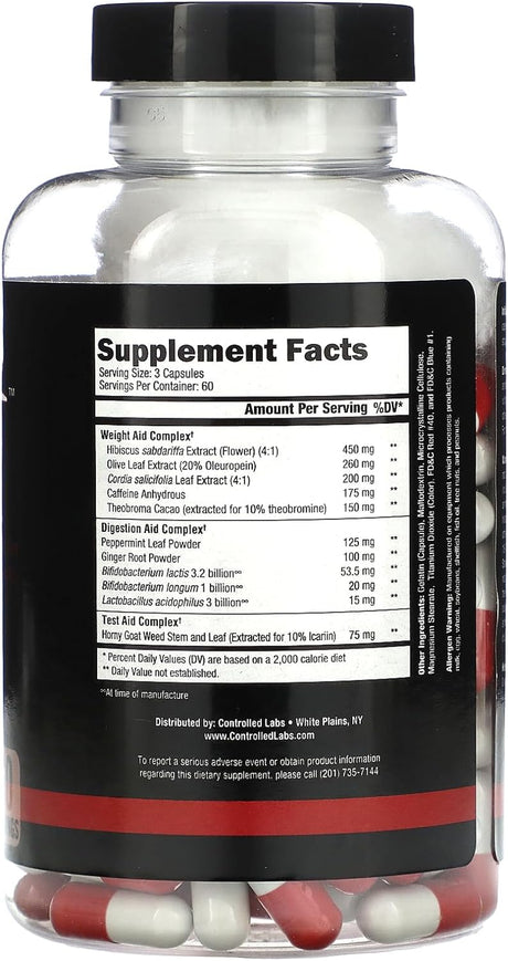 CONTROLLED LABS Red Light Supplement, Helps Support Ideal Weight, Digestion and Strength, Aids in Appetite Control, 60 Servings