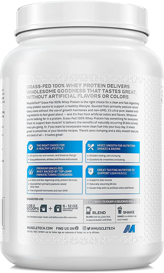 Grass Fed Whey Protein Muscletech Grass Fed Whey Protein Powder Protein Powder for Muscle Gain Growth Hormone Free, Non-Gmo, Gluten Free 20G Protein + 4.3G BCAA Deluxe Vanilla, 1.8 Lbs