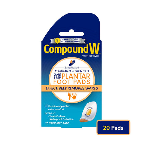 Compound W Maximum Strength One Step Plantar Wart Remover Foot Pads, 20 Count