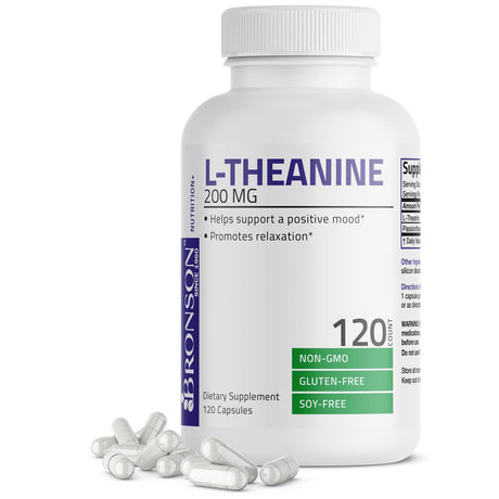 Bronson L-Theanine 200Mg (Double-Strength) with Passion Flower Herb - Reducing Stress - Non-Gmo Gluten Free, 120 Capsules