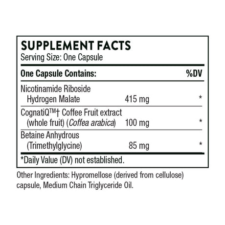 Thorne Brain Factors, Brain Health Supplement with Nicotinamide Riboside, Coffee Fruit Extract, and Betaine Anhydrous, Supports Learning, Memory and Cognition, NSF Certified for Sport, 30 Capsules