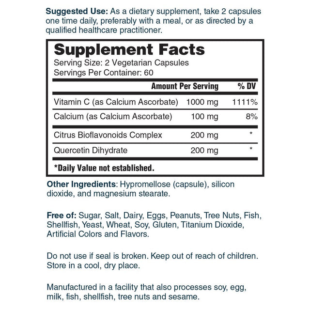 Nature’S Lab Gold Super Vitamin C 1000Mg – 120 Capsules (2 Month Supply) - Immune System Support – Contains Bioflavonoids Complex & Quercetin – Non-Acidic, Non-Gmo, Gluten Free, Vegan