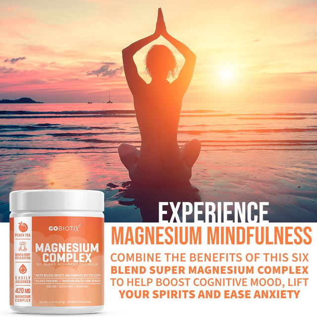 Gobiotix Magnesium Complex Powder - Supplement for Sleep, Stress Relief, Muscle Relaxation - Peach Tea