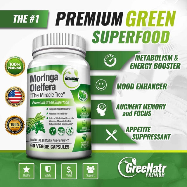 Greenatr Moringa Oleifera Leaf "The Miracle Tree" Extract 1000 Mg