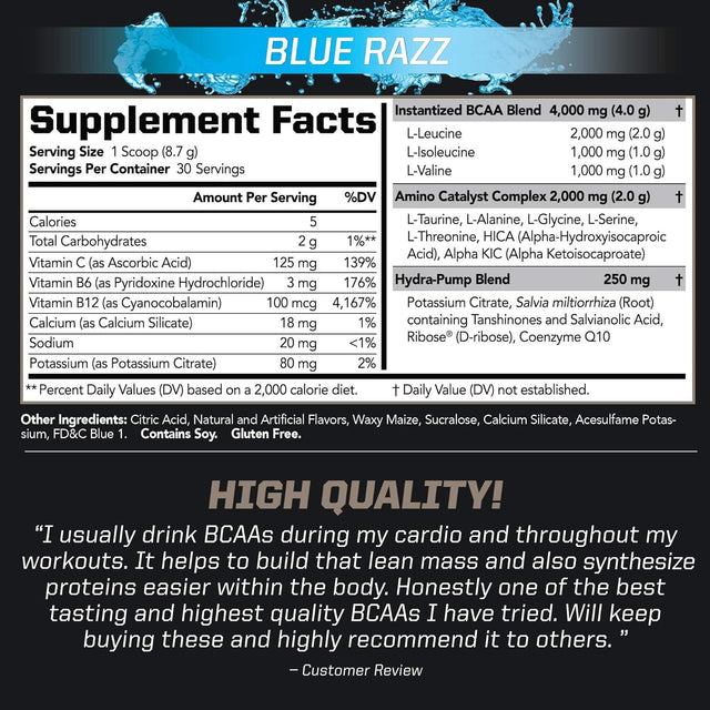 PMD Sports CG5 - Premium Creatine and L-Glutamine Powder (60 Servings) Sports BCAA Stim Free Amino Acids for Enhanced Recovery – Blue Razz (30 Servings)