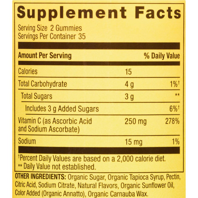 Spring Valley Non GMO Vitamin C Vegetarian Gummies, Orange, 250 Mg, 70 Count