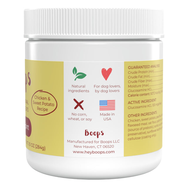 Boops Hip + Joint Health, Functional Dog Treats, Hip & Joint Supplement, Chicken & Sweet Potato Recipe, 10Oz