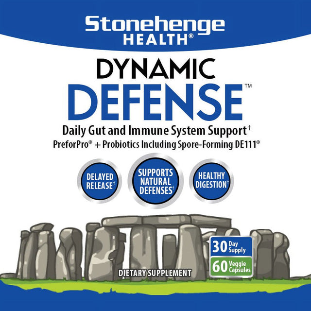 Stonehenge Health Dynamic Defense - Probiotic Booster with Preforpro - Improves & Promotes Healthy Gut & Immune System Health - Non-Gmo Gluten Free Veggie Caps - 1 Month Supply per Bottle (1 Pack)