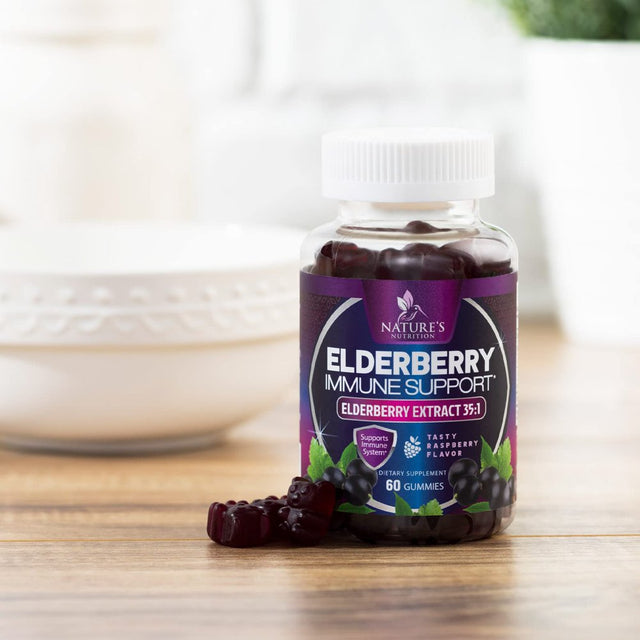 Nature’S Sambucus Elderberry Gummies, Immune Support for Kids and Adults, Max 35:1 Extract, Equivalent to 4200Mg of Elderberries, Black Elderberry Vitamin Supplement, Vegan, Non-Gmo - 60 Gummies