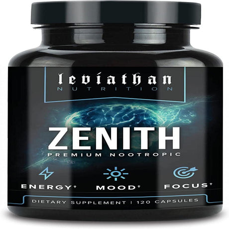 Leviathan Zenith Premium Nootropic Brain Supplement for Concentration, Brain Support for Energy, Memory and Focus - Lions Mane Mushroom, Ashwagandha - 120 Capsules