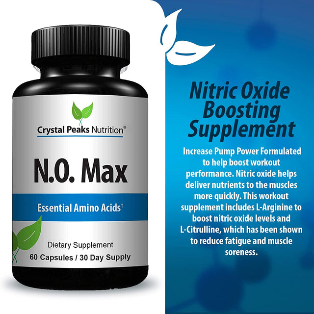 N.O. Max Nitric Oxide Supplement - L Arginine, Citrulline Malate, AAKG, Beta Alanine Pre-Workout Performance Amino Acids - 60 Capsules