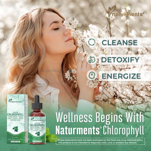 Naturments Chlorophyll Liquid Drops: Pure Chlorophyll Supplements - Natural Deodorant and Liver Detox Supplement - Clorofila Concentrate with Organic Peppermint Oil - 30 Servings, 60 Ml