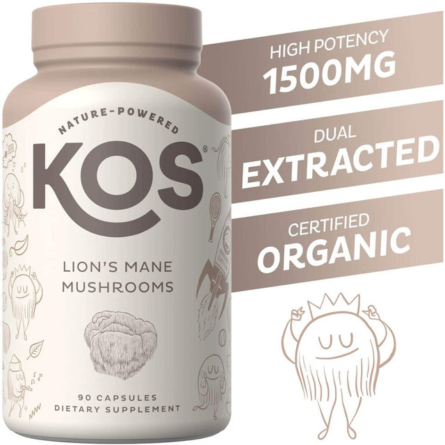 KOS Organic Lion'S Mane Mushroom Capsules, 1500Mg, 90 Count