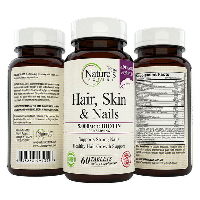 Nature'S Potent™- Hair, Skin & Nails, Vitamins for Hair Growth